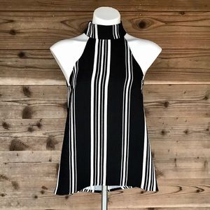 Shilla Black & White Halter Hi-Low Blouse Sz XS